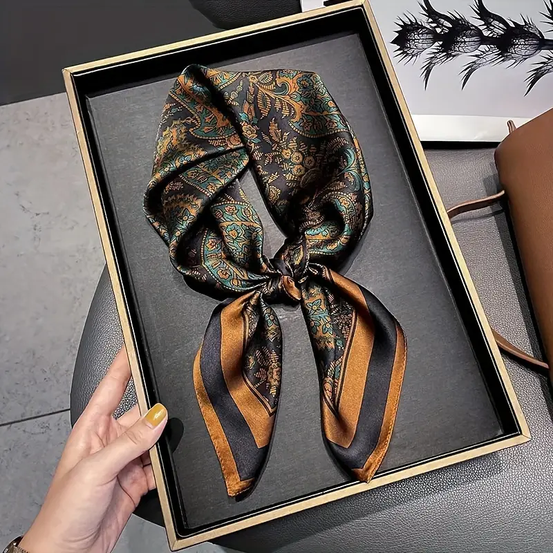 Retro Plants Print 100% Silk Square Scarf for Women & Men, Multi-Functional Scarf Head Wrap & Neckerchief, Hand Wash, Shawl Wrap, 1960S-Inspired Neckerchiefs, Multi-Use Wrap