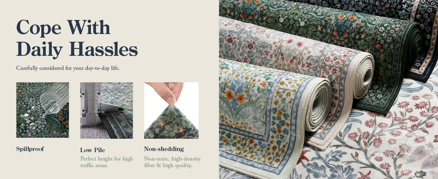 Lahome Floral Area Rugs, Soft Washable Rugs for Living Room Bedroom, Boho Non-Slip Forest Large Throw Carpet for Farmhouse Dining Room Office