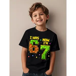 7 Year Old Birthday Funny I was 6 Now I'm 7 Six Seven Meme Novelty Awesome Graphic Kid T-Shirt Cute Kid T Shirts Trendy Cool Tops Tees for Kid