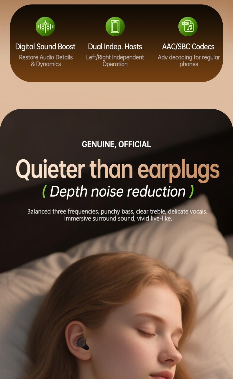 Acer OHR557 Wireless Audio Earphones, Invisible Sleeping Earbuds, Noise Cancelling Headphones for Running, Exercising, Gaming Sports, Electronic Headset Audio, Travel Essentials Bone Conduction Tech Black