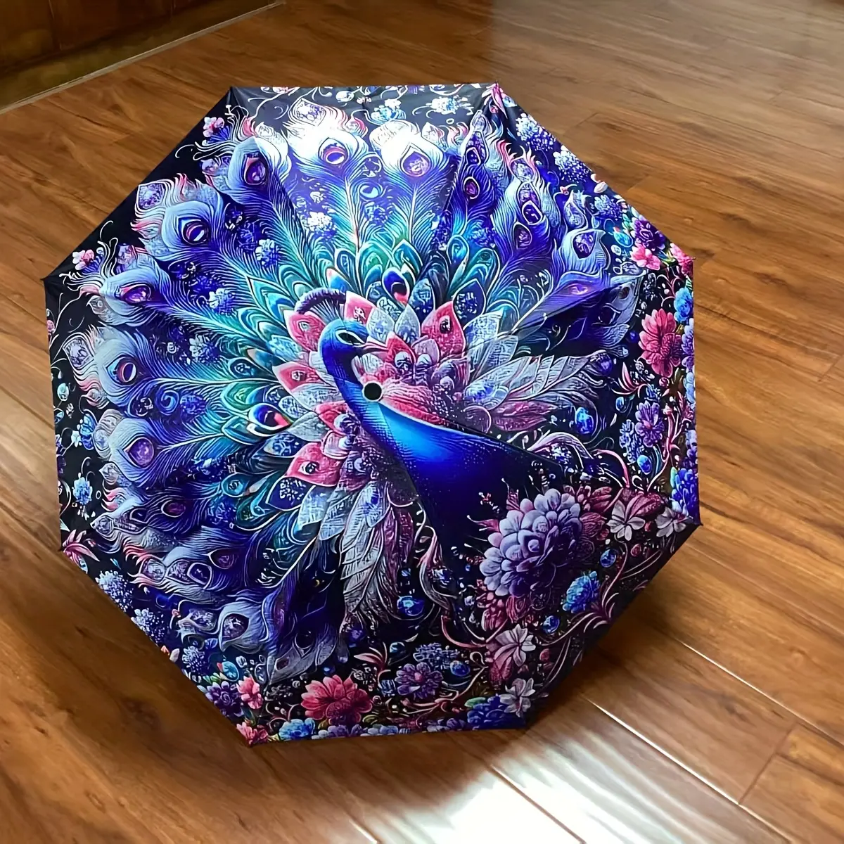 Elegant Umbrella Design with Peacock Flower Pattern, Compact & Stylish Rain Protection Accessory, Perfect for Daily Use Outdoor Activities, Lightweight Foldable Rainproof Umbrella, Portable Foldable Umbrella, Folding Umbrella