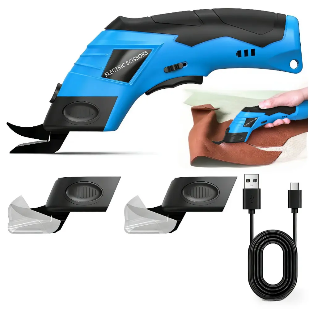 Heavy-Duty Portable Cordless Electric Scissors - 2 Blades, USB Powered Rechargeable Cutter, Ergonomic Comfort Grip, Effortless Control, Smooth Precise Cuts for Home, Office, Workshop Projects