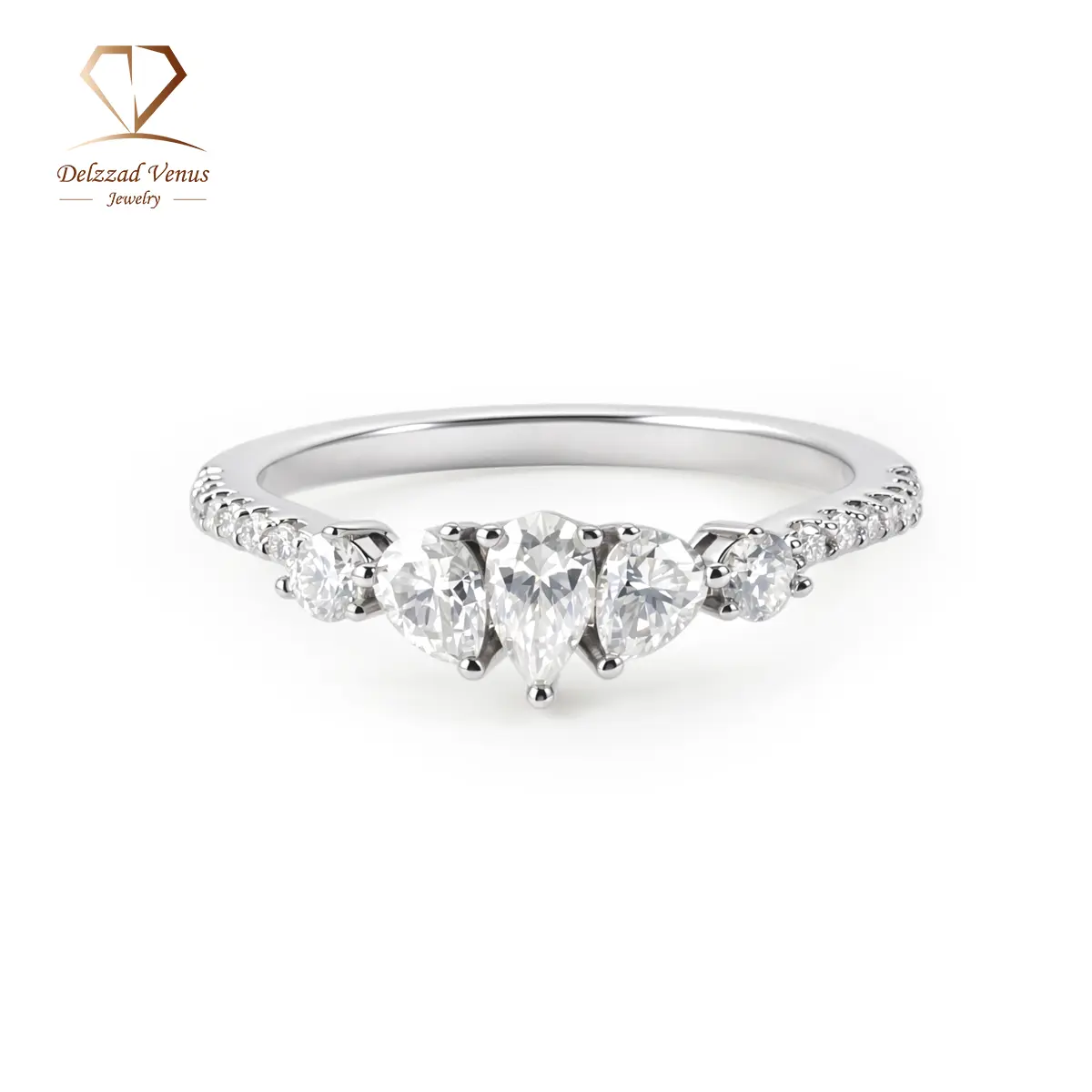 Delzzad 1.1ct Waltz of the Swans Ring Side Stone Engagement Ring  Synthetic Moissanite Ring Jewelry Copper Band Perfect Birthday Engagement Wedding Anniversary Christmas Valentine's Day Mother's Day Gift