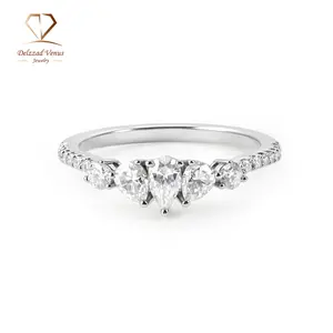 Delzzad 1.1ct Waltz of the Swans Ring Side Stone Engagement Ring  Synthetic Moissanite Ring Jewelry Copper Band Perfect Birthday Engagement Wedding Anniversary Christmas Valentine's Day Mother's Day Gift