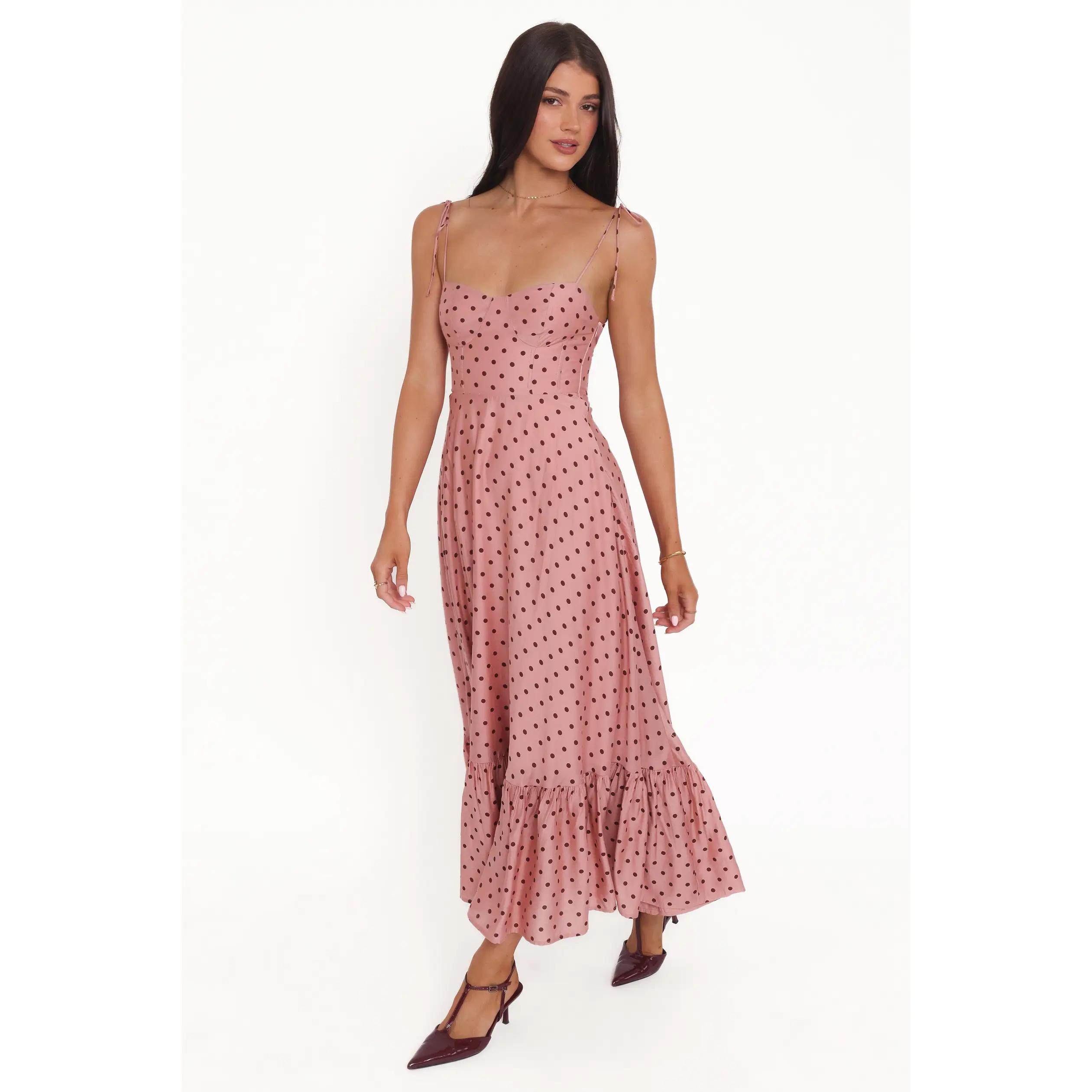 Ayana Midi Dress - Pink Polka Dot - TikTok Shop