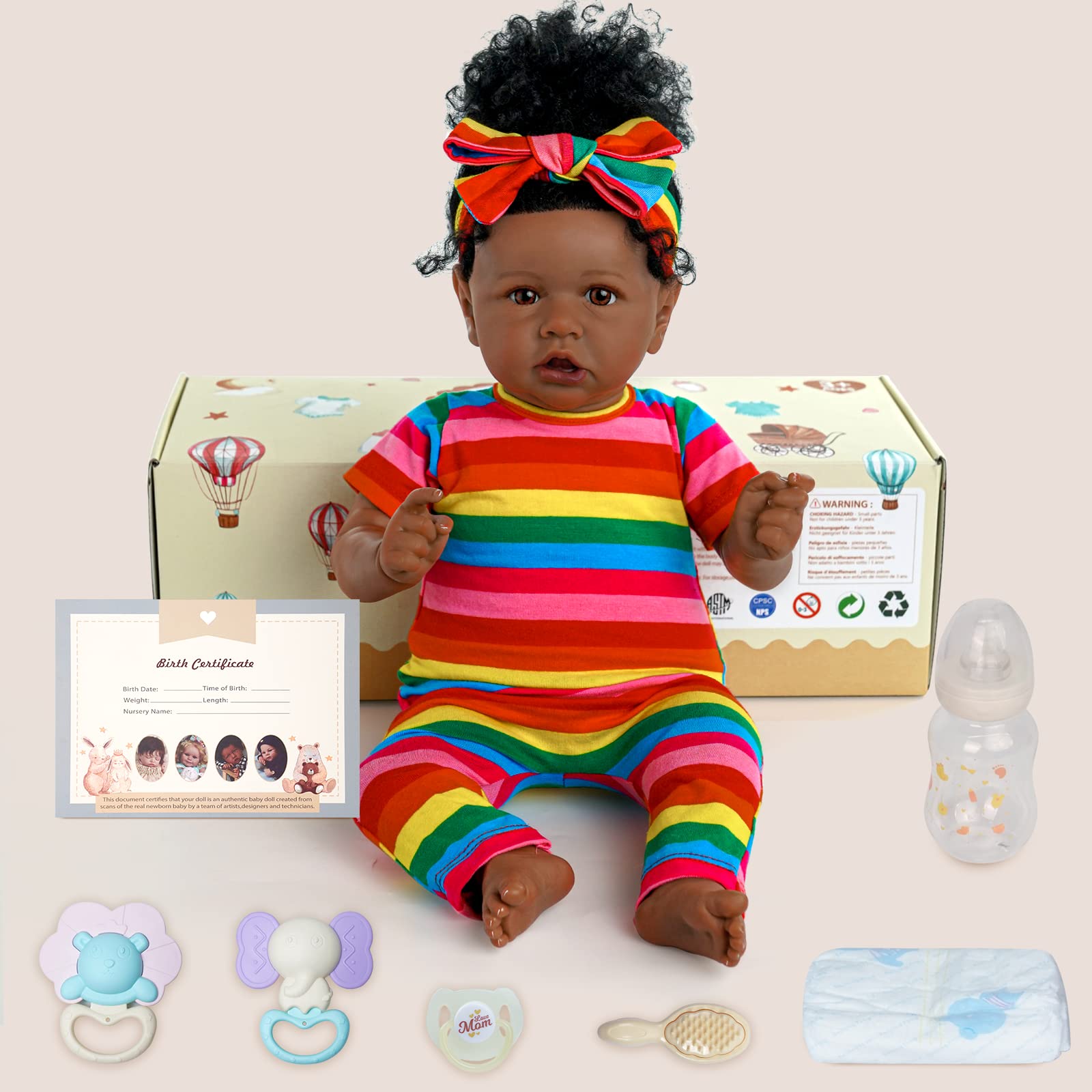 Babeside Newborn Real Life Reborn Baby Doll Dark Skin Black African American Toddler Doll Laney with Cloth Body for Kids Age 3 Rebornbabydoll