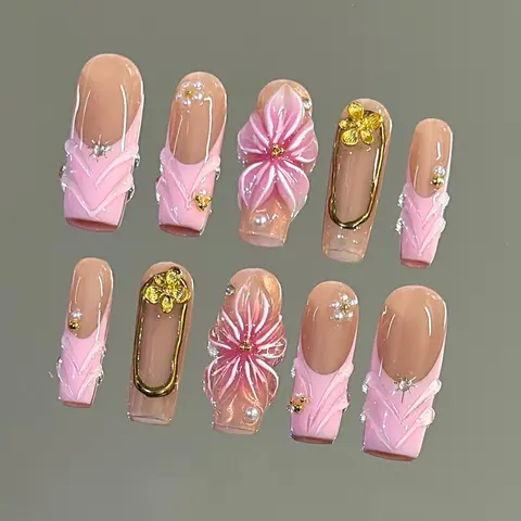 NailVesta ROSÉ PETAL – 100% Handcrafted 3D Press-On Nails | Reusable, Long-Lasting, Salon-Quality