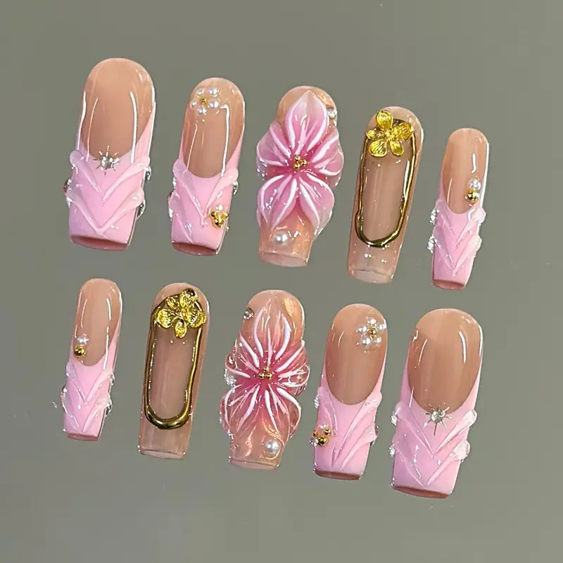 NailVesta ROSÉ PETAL – 100% Handcrafted 3D Press-On Nails | Reusable, Long-Lasting, Salon-Quality