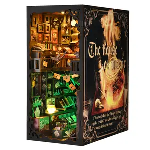 ETKVR SL08  Book Nook Kit for Adults and Teens DIY 3D Wooden Puzzle Bookends, Miniature Dollhouse Kit Bookshelf Decoration, Magic Alley Model with LED Lights,The House of Magic