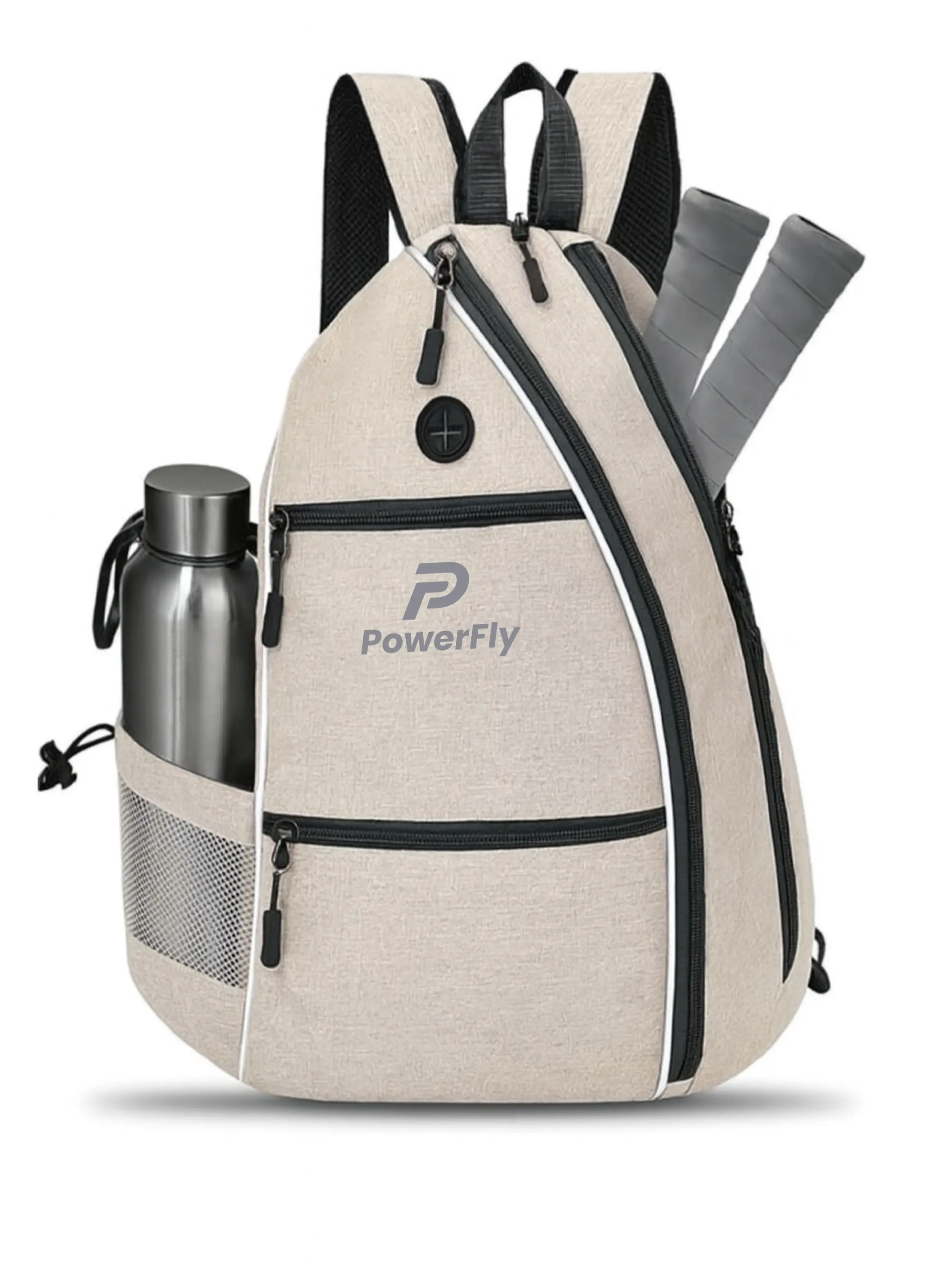 PowerFly Pickleball bag with Earphone Port, Multi-Pocket Design, Water Bottle Holder, Travel and Gym Bag (Beige)