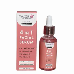 Beautiful Gorgeous 4 in 1 Facial Serum Age Defence Reduce Wrinkles & Circles Skin Repair Advanced Skin Care with Hyaluronic Acid Nicotinamide Vitamin C & E