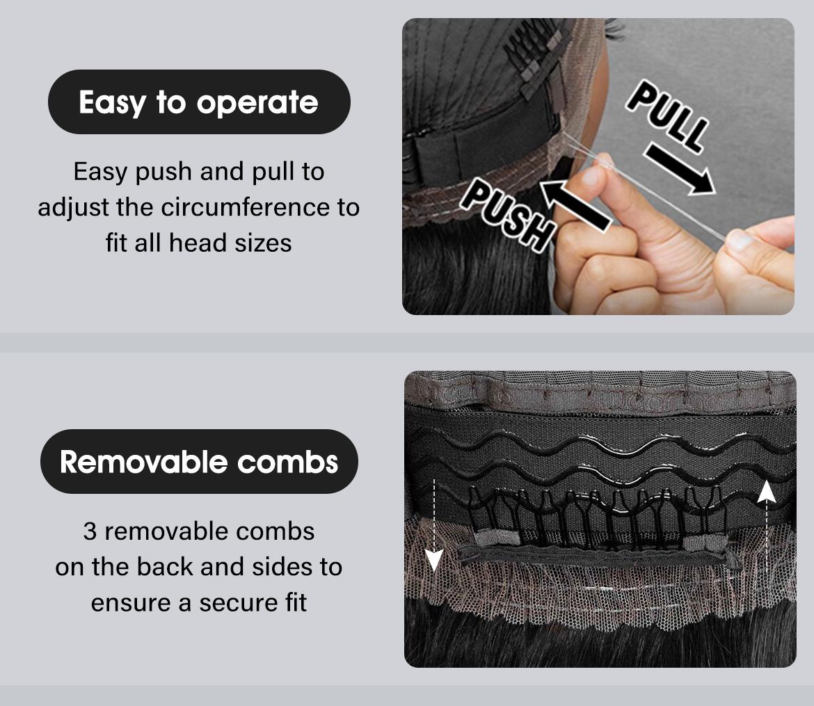 Wavymy 360 Straight Invisi Drawstring Wear Go Glueless Pre-Bleached And Pre-Cut Lace Wigs Flexi-Fit  Glueless Water Wave Wigs 180% Density Human Hair