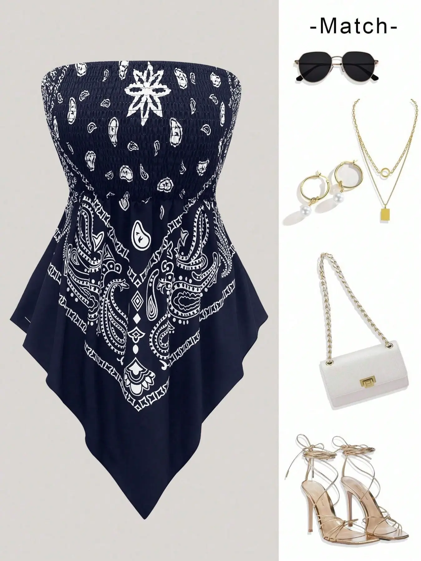 Women's Ethnic Print Sleeveless Top, Boho Style Asymmetric Hem Crop Tube Top, Casual Summer Fashion, Perfect for Outing and Vacation