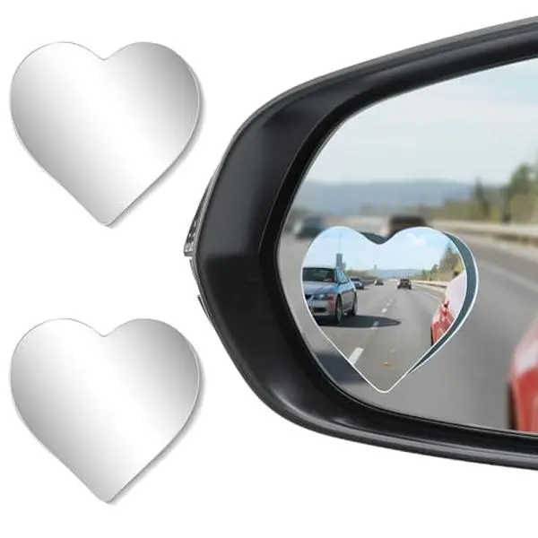 Blind Spot Mirrors, Heart Shaped HD Glass Frameless Convex Rear View Mirrors, Wide Angle Adjustable Stick for Side Mirror, Automotive Exterior Accessories for Car, SUV & Trucks, Pack of 2
