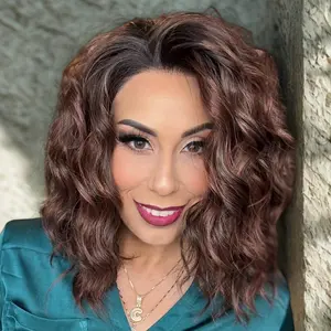 IMstyle Rory Dark Chestnut Brown with Auburn Highlight 13*4 Lace Front Shoulder Length Short Style Natural Wavy Curly Syntehtic Wig Old money Collection