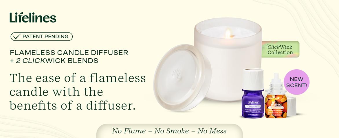 Lifelines Flameless Candle Essential Oil Diffuser Bundle with 2 ClickWick Essential Oil Blends - FREE SHIP Lifelines Flameless Candle Essential Oil Diffuser Bundle with 2 ClickWick Essential Oil Blends - FREE SHIP
