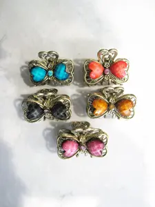 Jeweled antique bronze hair claw clip with crystals