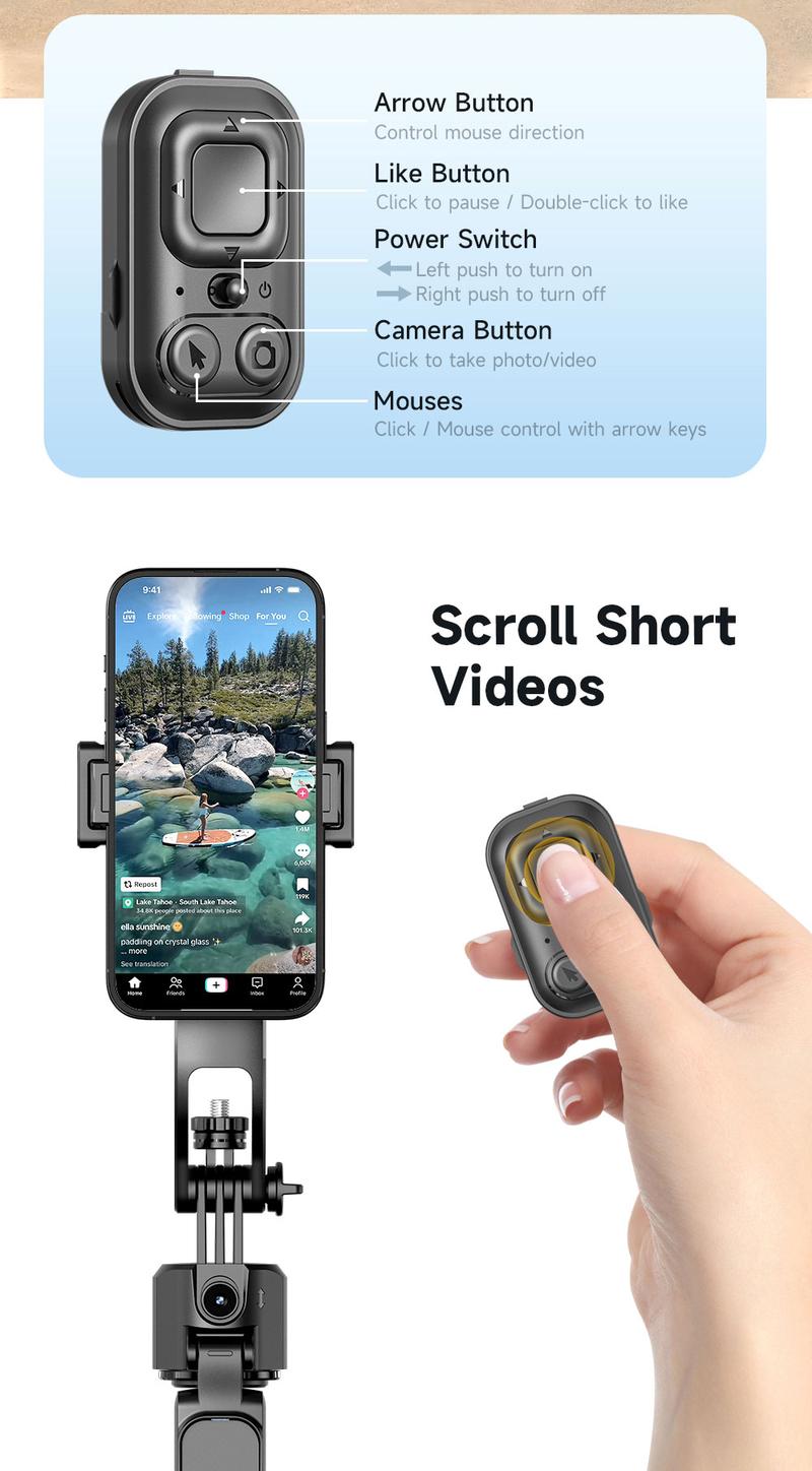 Auto Face Selfie Stick 360° Rotatable Tripod for iPhone One Click Pop Up Gesture Control Handheld Stabilizer Detachable Phone Holder Multifunctional Remote Control 68.9 inches Smartphone Camera Accessories