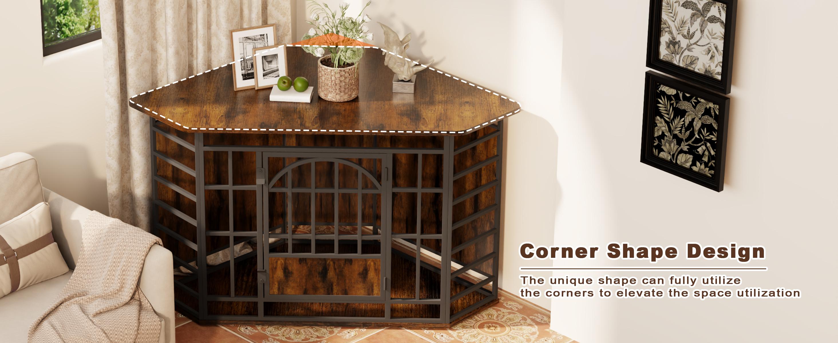 COZPAW 52 Inch Corner Dog Crate Furniture,Wooden Dog Kennel Indoor Furniture End Table,Modern Dog Cage Decorative Pet House TV Stand for Large Medium Dogs,Gray