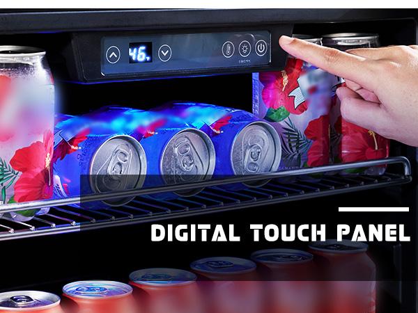 AMERLIFE Beverage Refrigerator-24 In fridge with Glass Door, Adjustable Shelves and LED Touch Panel, Under Counter Design for Wine Beer, Built-In or Freestanding Use, 34-64℉