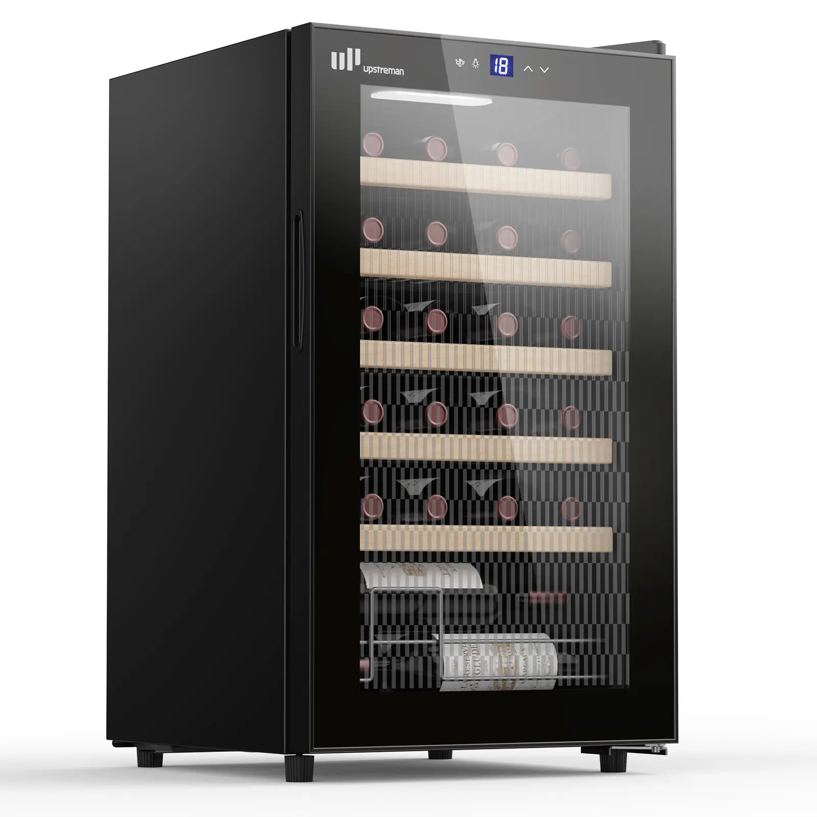 Upstreman 24-Bottle Frost-Free Mini Fridge - Built-In & Under-Counter Cooler Mini Fridge with 5°C-20°C Adjustable Temp, Full Glass Double Glazing Door, Touch Control Panel, LED Light, 5 Shelves, W24-Black, Multi-Temperature Functionality, Built-In Mini Fr
