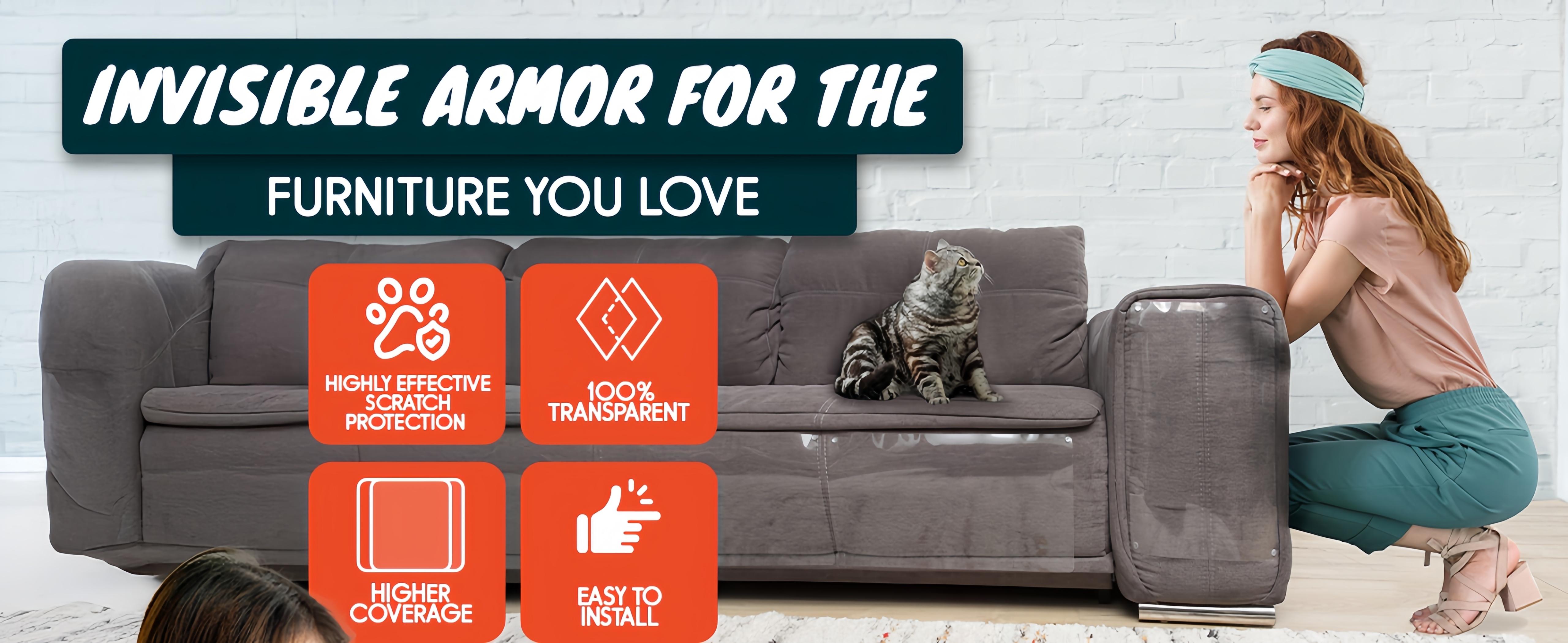 10-Pack Anti Cat Scratch Furniture Protector, Larleaf Couch Protector from Cat Claws Easy-to-Apply Scratching Deterrent and Shield for Sofa Corners Couch, Walls, Doors- with 50 Twist Pins, Cat Deterrent, Cat Accessories, Door Scratch Protector