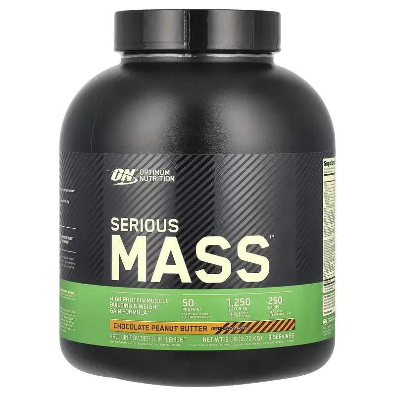 OPTIMUM NUTRITION Serious Mass High-Calorie Mass Gainer Protein Powder -  Chocolate Peanut Butter Flavor, 6 lb (2.72 kg), Vitamin & Gelatin-Infused Edible Supplements for Adults, Fitness Dietary Support with Energy & Glutamine, Metabolism, Minerals, Creat