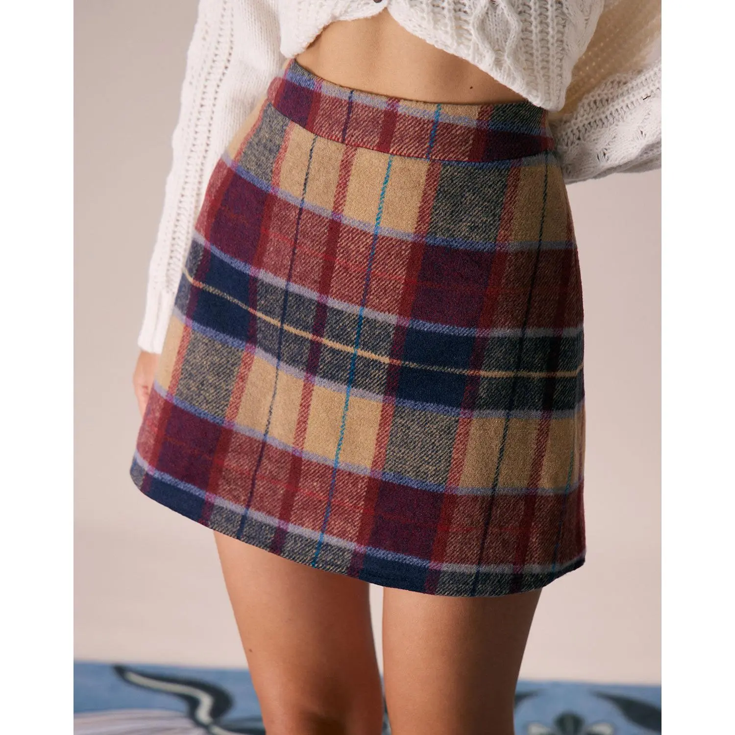 RIHOAS Women's Elegant Plaid Tweed Skirt, High-Waisted Mini Bottoms, Feminine Regular Fit Versatile Piece with Zipper Fly,clothes for back to school,first day of school outfits