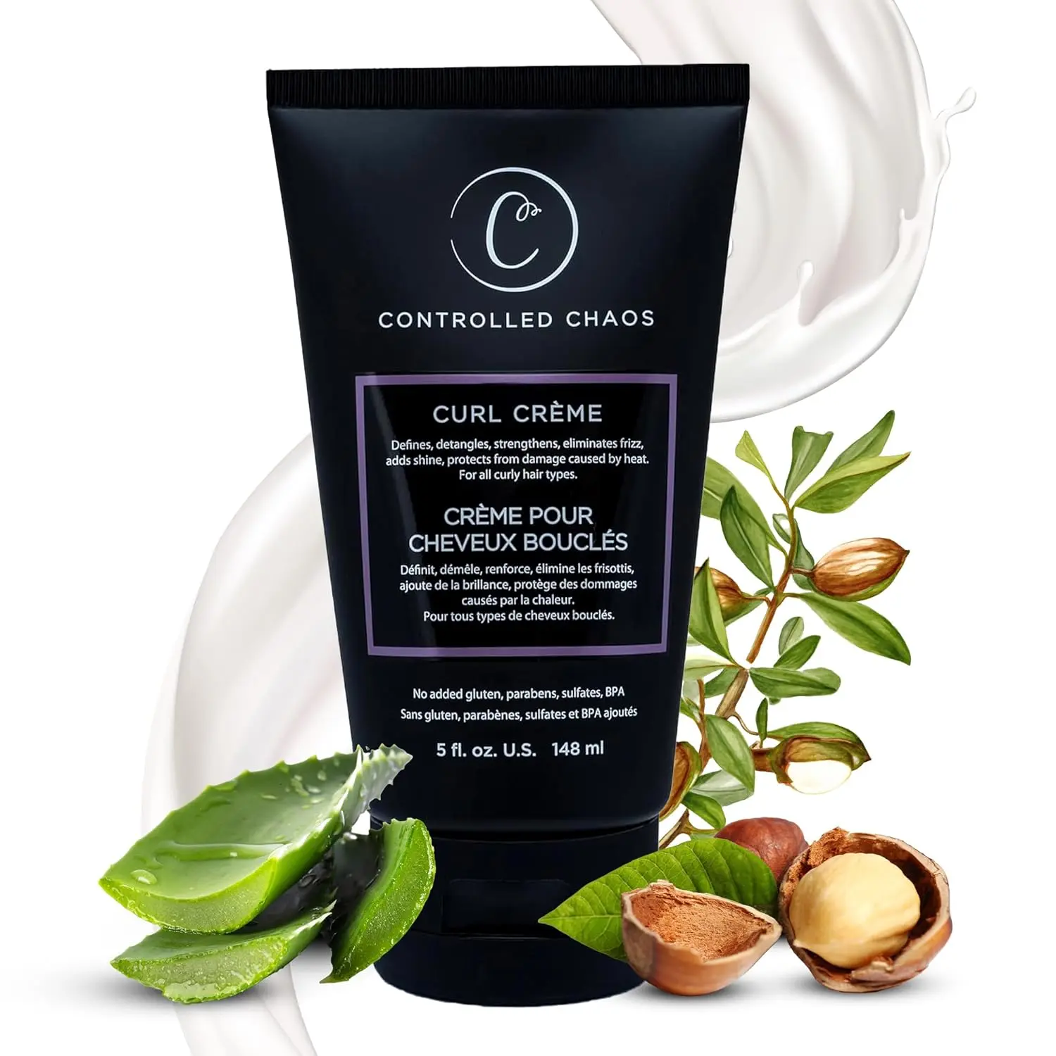 Controlled Chaos Curl Defining Cream - Lightweight Hydrating Wavy Hair Styling Product with Anti-Frizz Formula for Defined Curls, Smooth Bounce - Made with Shea Butter, Olive, Jojoba, Coconut Oil, Aloe (For Curly, Coily Hair)