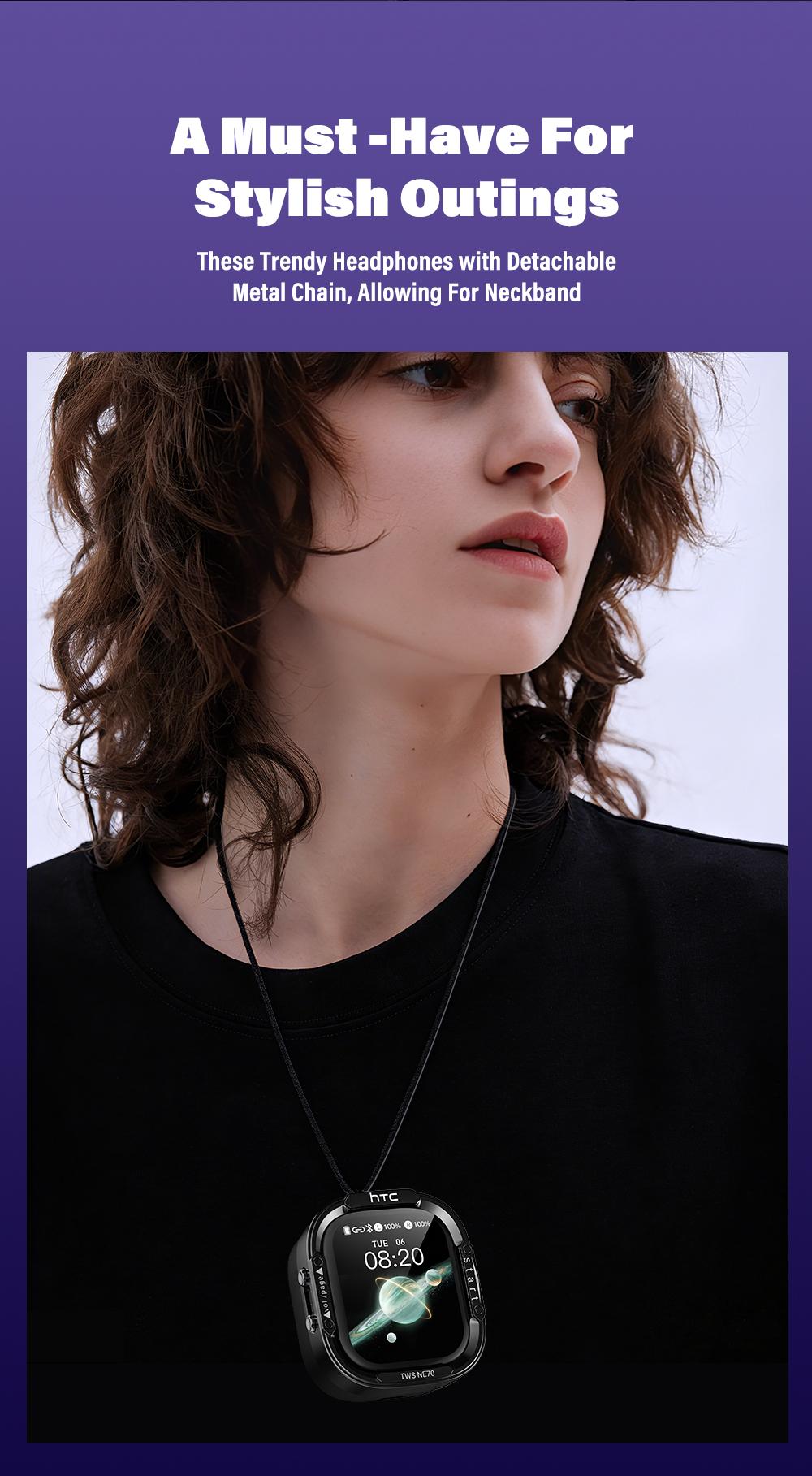 HTC NE70 Bluetooth 6.0 Earphones Light Weight in Ear IPX5 Waterproof Headphones Wireless Earbuds with Smart Touch Screen Suitable for Gaming Office Sports Study and Audio Calls Built-in Microphone Earphones