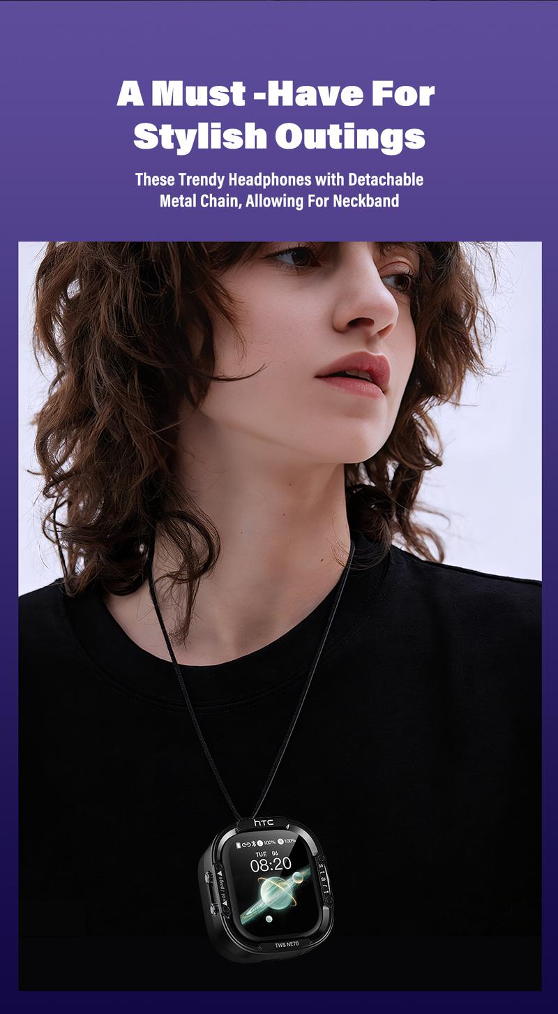 HTC NE70 Bluetooth 6.0 Earphones Light Weight in Ear IPX5 Waterproof Headphones Wireless Earbuds with Smart Touch Screen Suitable for Gaming Office Sports Study and Audio Calls Built-in Microphone Earphones