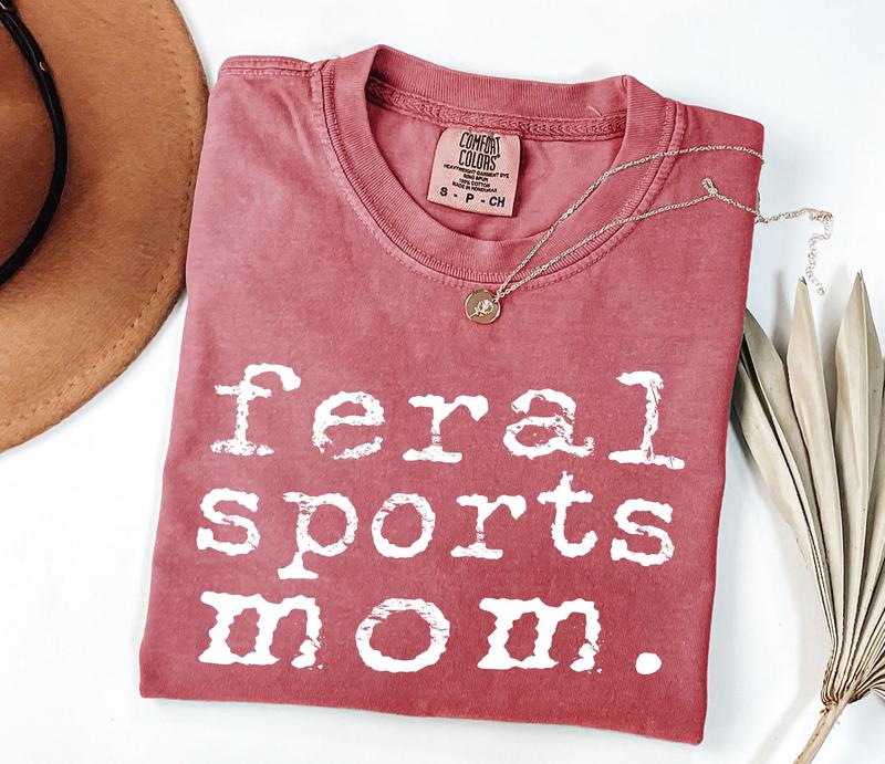 Comfort Colors Feral Sports Mom Shirt, Funny Athletic Mama Pullover, Wild Sporty Mom Life Crewneck, Game Day Mom Top, Cool Sports Mama Gift