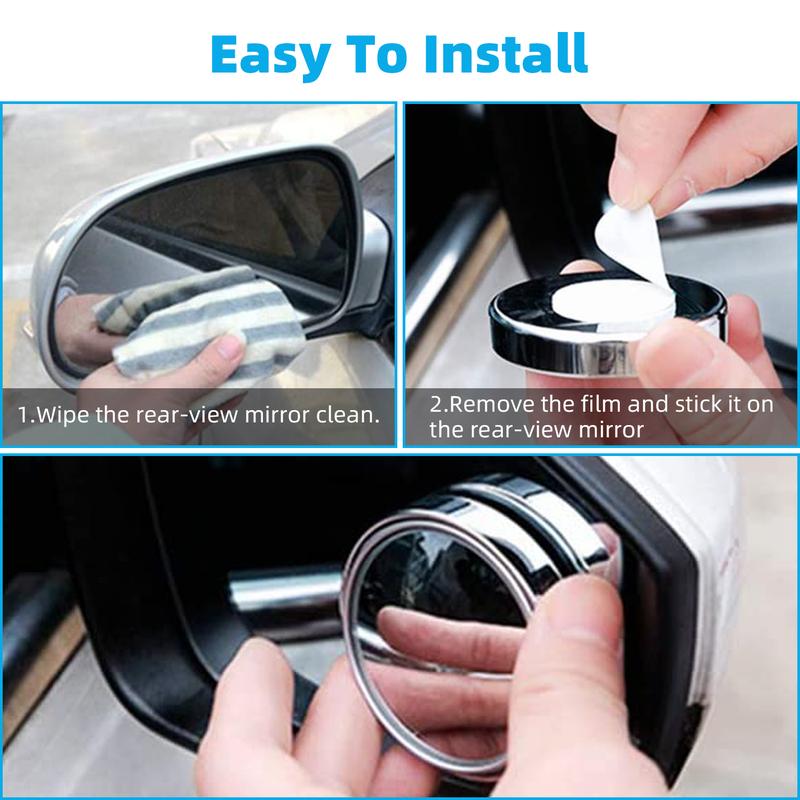 2Pcs 360° Rotatable Blind Spot Mirror for Car,Waterproof HD Glass Convex Wide Angle Rear View Mirror,Enhance Driving Safety and Visibility,Reduce Blind Spot Risks