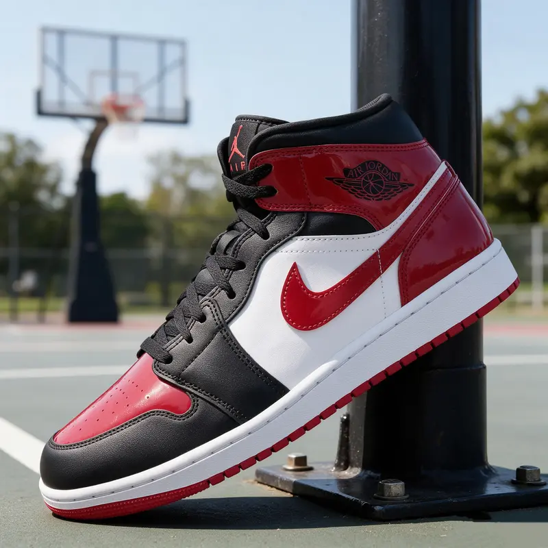 Jordan 1 Mid SE Patent Bred Toe Men's HV4091-006 & GS HV4399-006 New Hoop Shoe Basketball Shoes Hoopshoes Basketballshoes