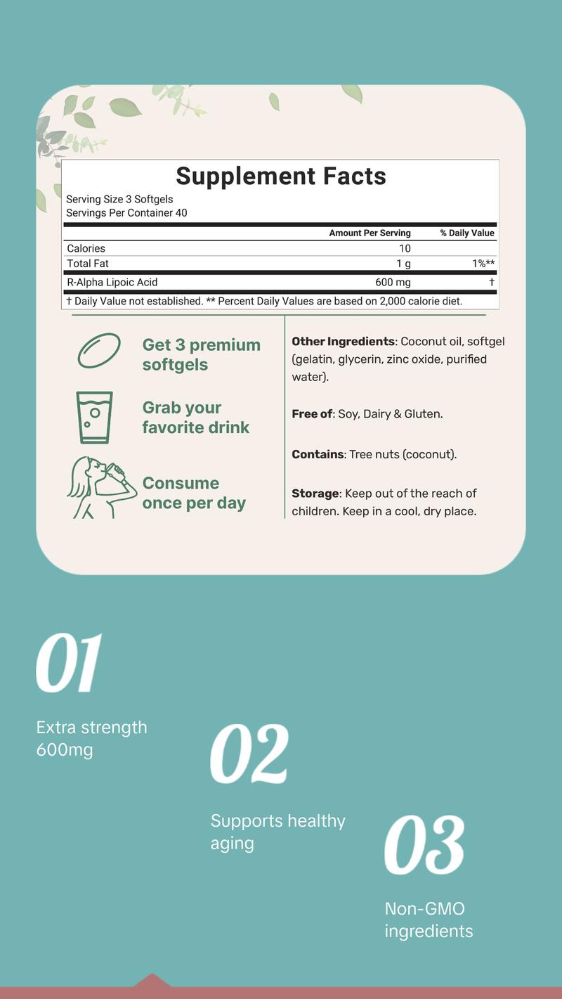 Micro Ingredients R Alpha Lipoic Acid 600mg with Coconut Oil, 120 Softgels Micro Ingredients R Alpha Lipoic Acid 600mg with Coconut Oil, 120 Softgels