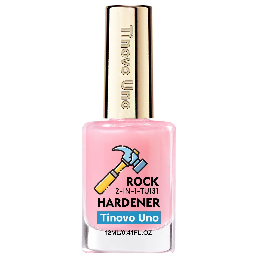 TINOVO UNO ROCK 2-in-1 Nail Hardener, Pink Nail Care Treatment, Strength & Care Manicure Base, 12ml / 0.41 Fl Oz
