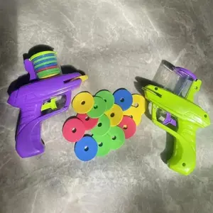 Purple and Green Soft Foam Disc Shooter for Kids - 2pcs Shooters with 100pcs Launcher Discs Flying Saucer Toy for Boys Interactive Outdoor Toy for Backyard Park Family Gatherings