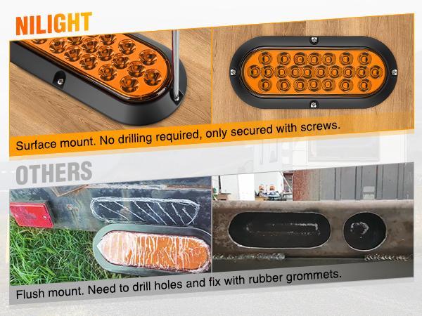 Nilight 6Inch Oval Tail Light 2PCS Amber 24LED Turn Signal Light Surface Mount Marker Light Sealed IP67 Waterproof Taillight for 12V Caravan Truck RV Camper Trailer Bus