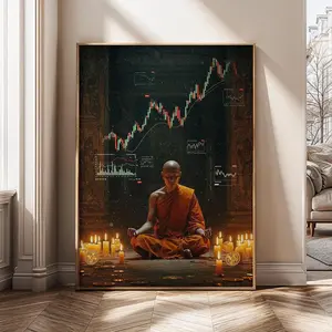 Sale, Zen Trader Wall Art, Monk Meditation Finance, Trading Mindset Poster, Vintage Stock Market Artwork, Success Mindset Decor