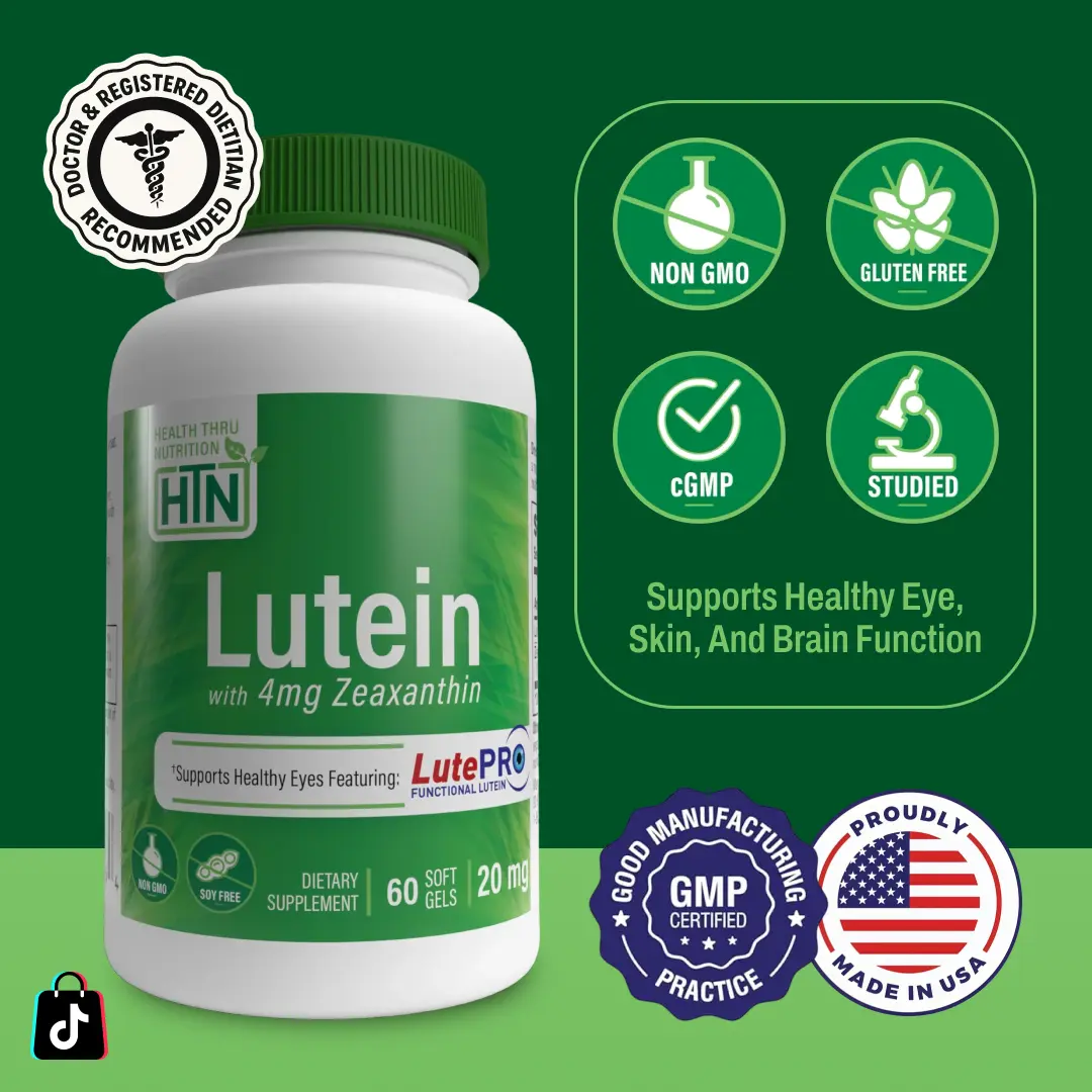 Health Thru Nutrition Lutein – 20mg with Zeaxanthin 4mg as LutePro® | Natural Eye Health & Antioxidant Support