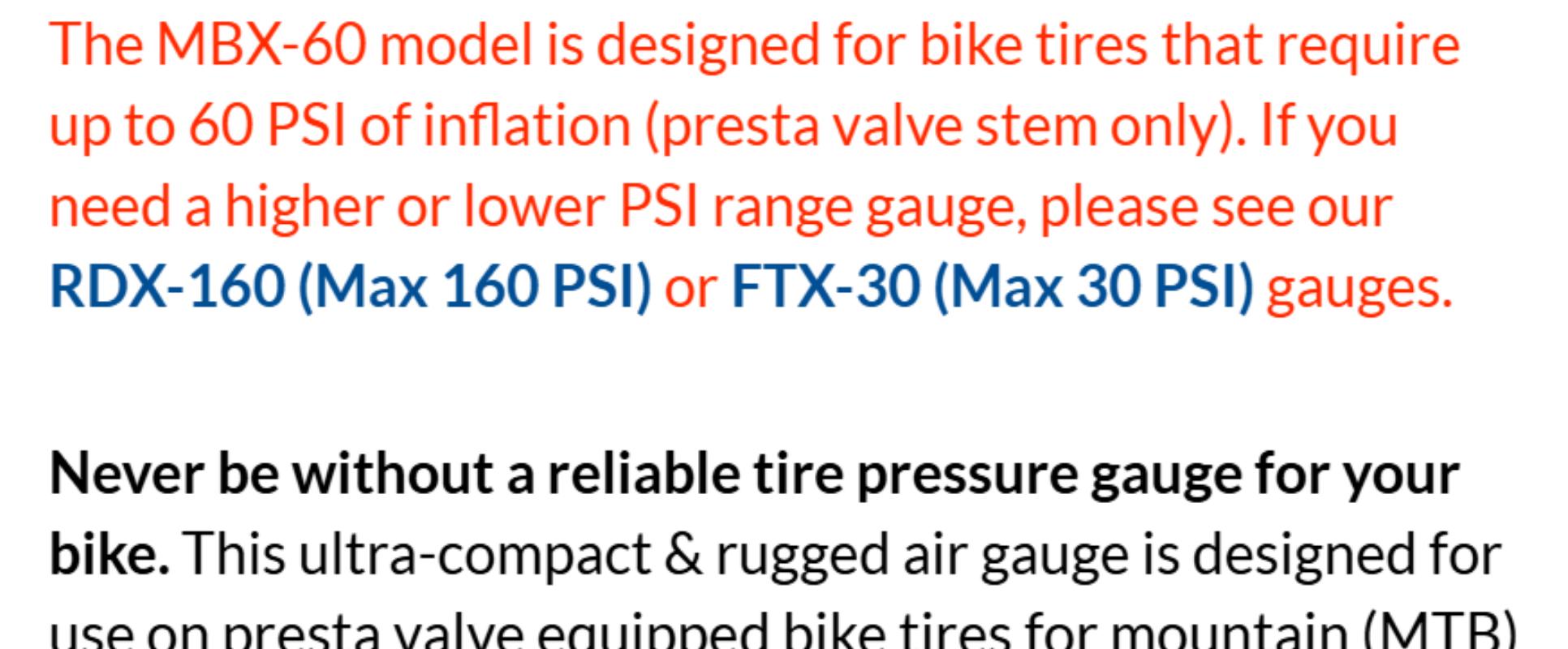 MBX-60 Presta Tire Pressure Gauge for Bikes (Max 60 PSI) | MTB & XC Series