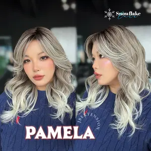 JBEXTENSION 18 Inches Curly Smog Ash Grey Pre-Cut Side Part Snowflake Lace Frontlace Glueless Wig PAMELA SNOWFLAKE【BENDY EAR TABS】