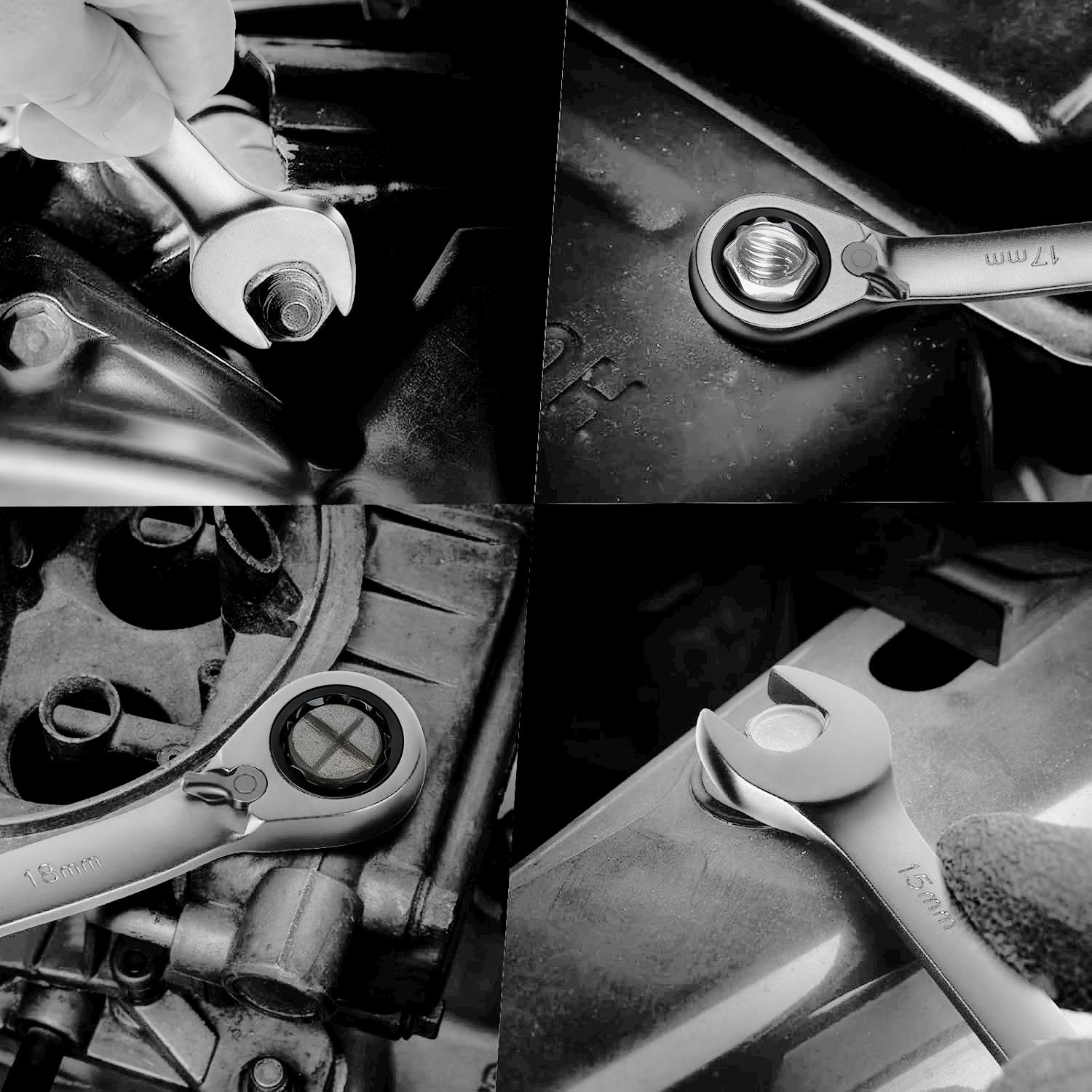 12PCS 72 Teeth Ratcheting Wrench Set Double Box End Flex Head with Gray Nickel Coated Ratchet Wrench Set with Organizer, 12 Point 4° Swing Arc, CR-V Steel, for Home Daily Use, Gift for Man