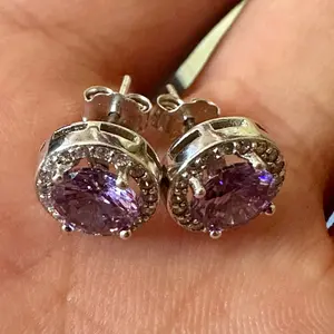 925 Sterling Silver Amethyst and White Topaz Stud Earrings for Women
