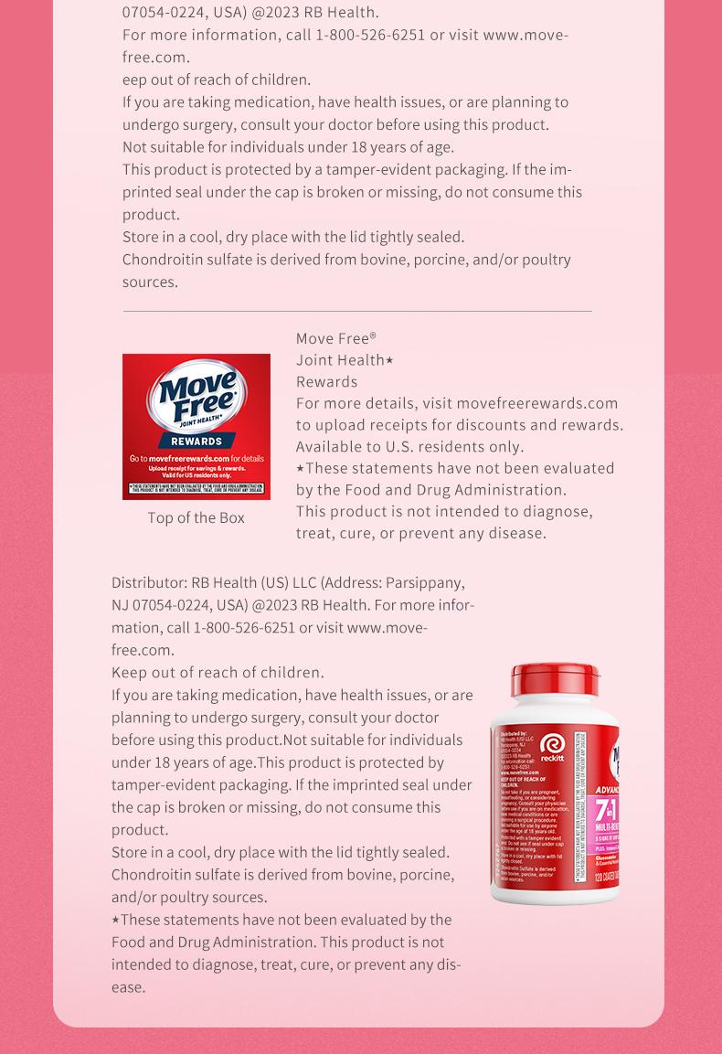 【Joint Health】UP Inner Outer Move Free Joint Health 7-in-1 Glucosamine Chondroitin Plus Calcium Complex Vitamin Supplements for Women 120 Pills with Minerals & Vitamins for Joint Strength and Skin Health