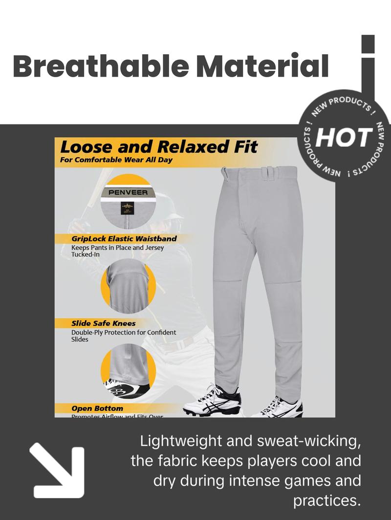 Penveer Full Length Men's Baseball Pants, Open Bottom, Loose Fit Adult Baseball Pants with Adjustable Length (Grey) Penveer Full Length Men's Baseball Pants, Open Bottom, Loose Fit Adult Baseball Pants with Adjustable Length (Grey)