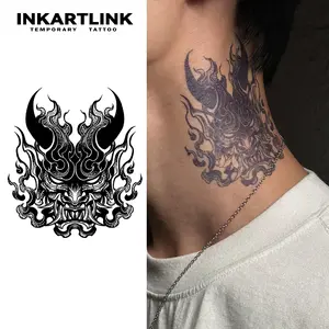 INKARTLINK [2 Sheets] Japanese Hannya Demon Temporary Tattoos, Gothic Oni Mask Fake Tattoo Stickers, Waterproof Neck & Arm Body Art