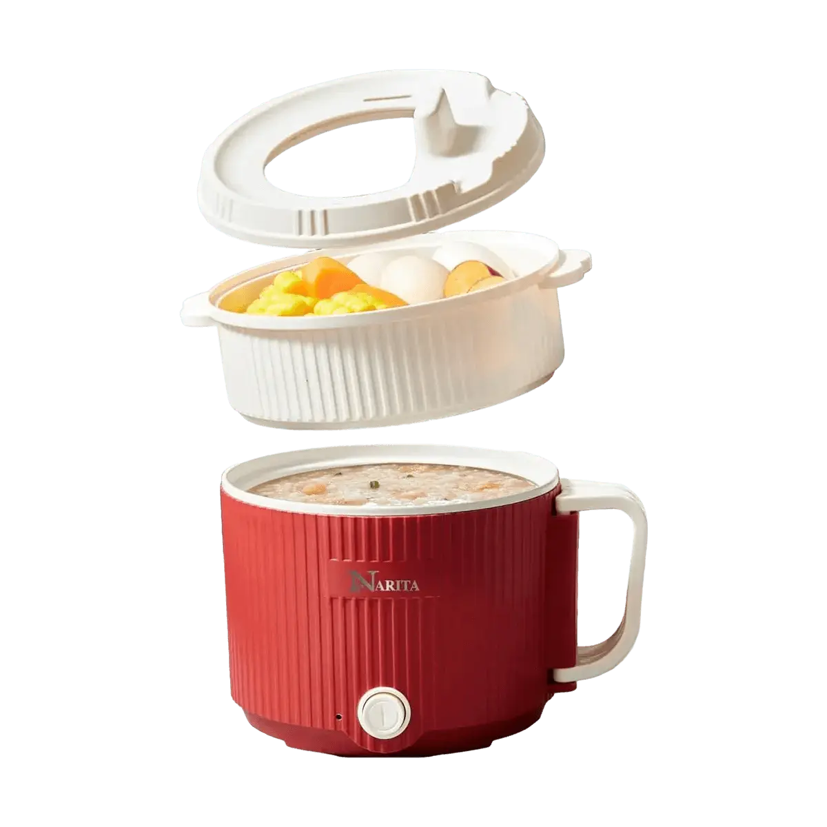 NARITA 1.6L Electric Multi-Cooker, Mini Hot Pot & Steamer for 1-2 People, Non-stick Pot for Noodles, Dumplings, Soup - NPC-1602R