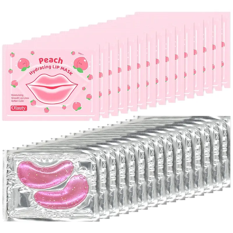 Women's 30-Piece Lip & Eye Hydrogel Mask Pack - Gentle Nourishing Collagen Hyaluronic Acid Crystal Treatment, Hypoallergenic Moisturizing Peach Nurse Repair Patches, Dark Circles Fixer, Daily Use, Friends Gift Set