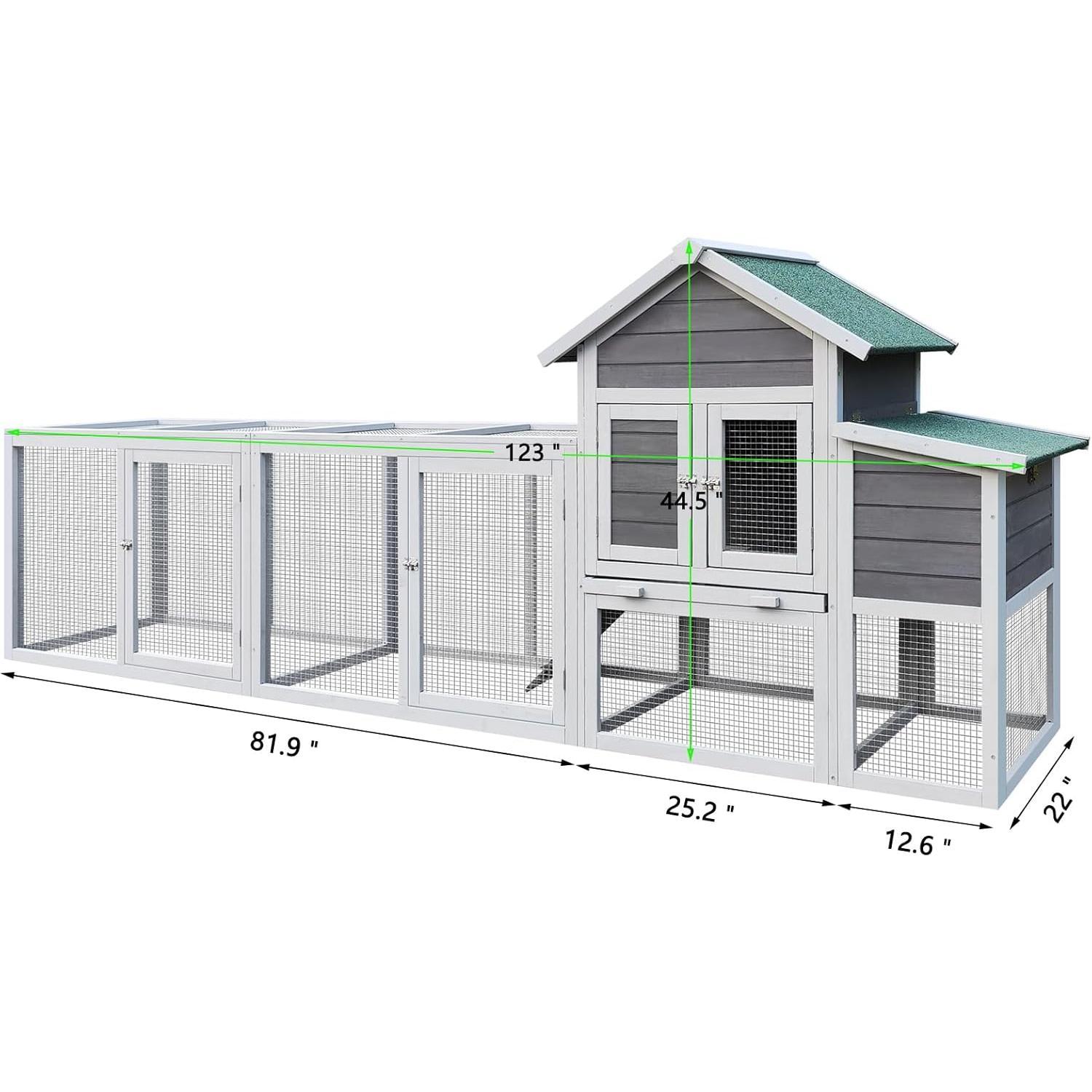 Villa-Style 2-Tier Chicken Coop! Outdoor Poultry Cage with Run, Backyard Rainproof & Sunproof Chicken House